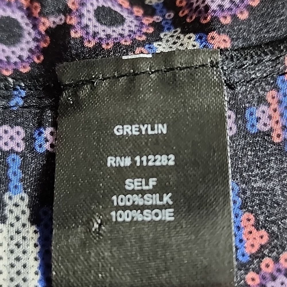 Greylin 100% Silk Geometric Sleeveless Button Down Blouse Ikat - Large - Picture 6 of 7